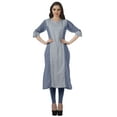 thumbnail image 2 of Moomaya Women Printed Kurti Knee Length Kurta Tunic Tops V Neck Plus Size Dress, 2 of 6