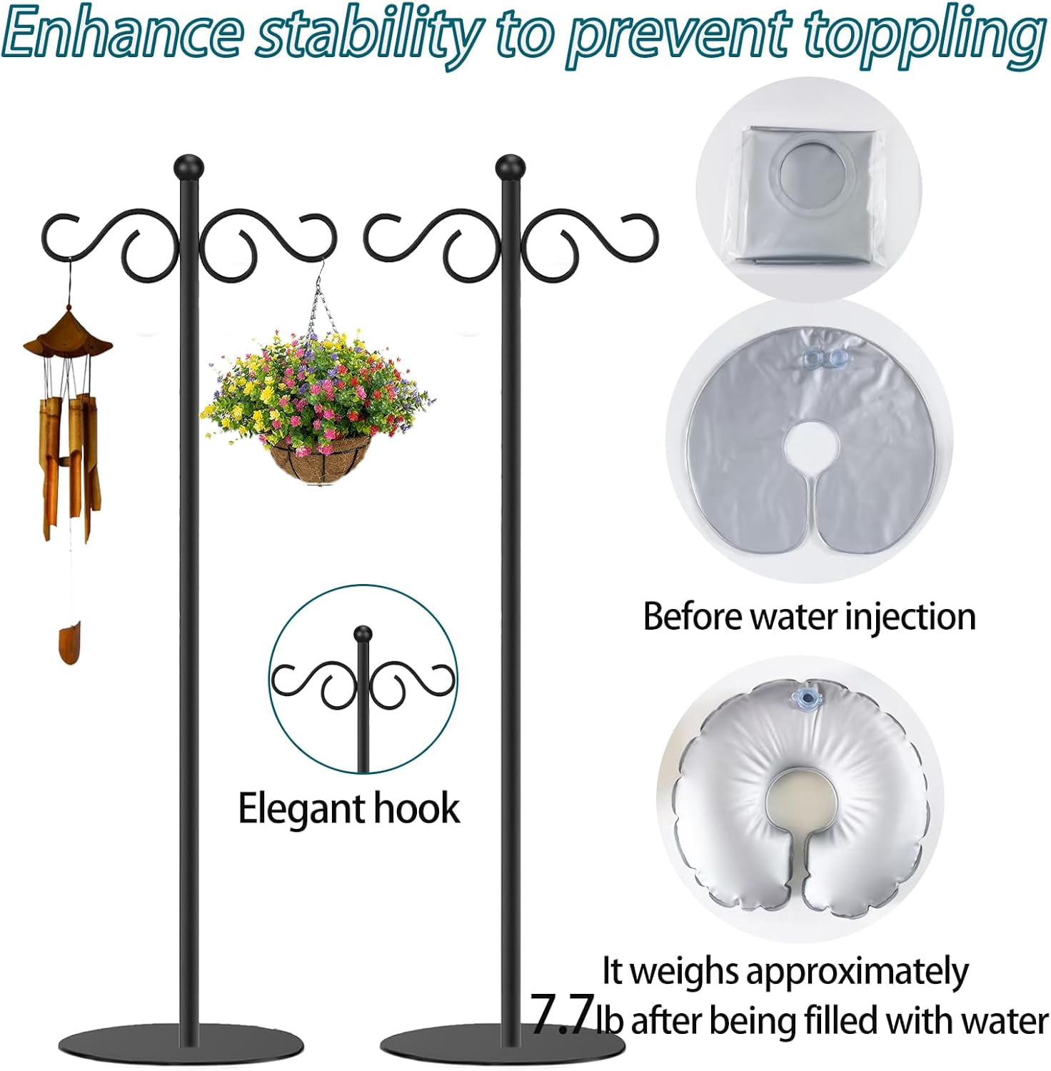 2 Set Shepherd's Hook Stand plant，Bird Feeder，Wind Chime Hanger Stand, Waterproof Metal & Adjustable-Height Standing Pole Holder for Lantern and Wreath, Indoor & Outdoor