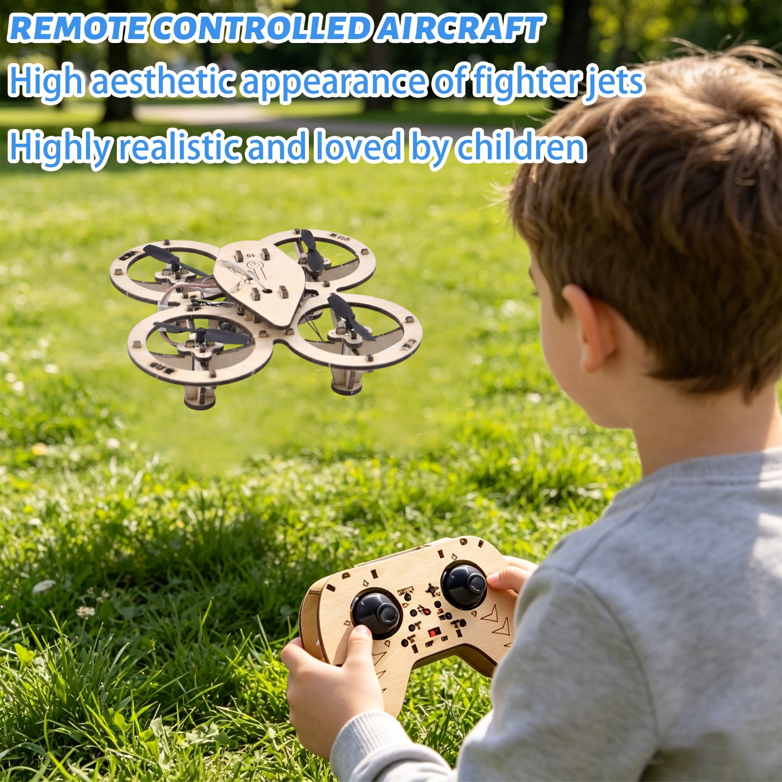 DIY Wooden RC Drone Model Kit, Assembled Building Blocks Quadcopter, Remote Control Flying Aircraft, Beginner Friendly Mini Drone