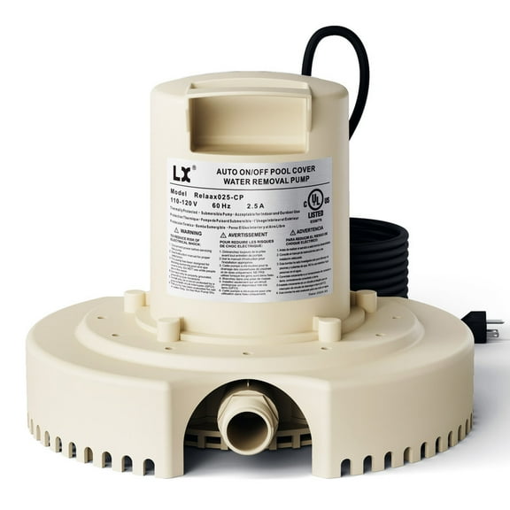 Automatic Pool Cover Pump 1/4HP, 115 V Submersible Sump Pump with 3/4” Check Valve Adapter & 25ft Power Cord, 1860GPH Water Removal for Pool