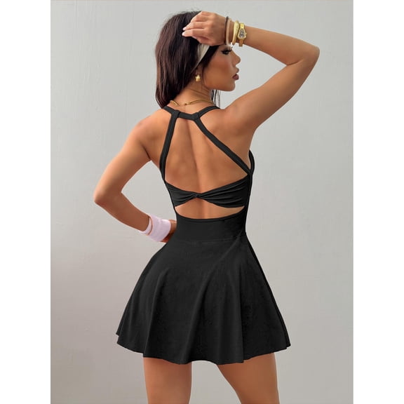 Tennis Dress with Built in Shorts and Bra Golf Dresses for Women with Shorts Tennis Dress Cut Out Black S