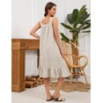 thumbnail image 2 of Fiophy 100% Linen Dress V Neck Pleated Button Front Sleeveless Wide Strap Summer Casual Ruffle Midi Summer Dresses, Flax,M, 2 of 9