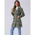 thumbnail image 2 of DARING DIVA Women's Plaids Double Breasted Notched Lapel Trench Coat Light Green M, 2 of 6