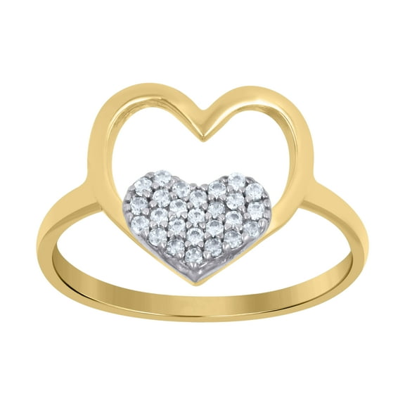 10kt Real Two-Tone Gold Womens Cubic-Zirconia Double Heart Ring