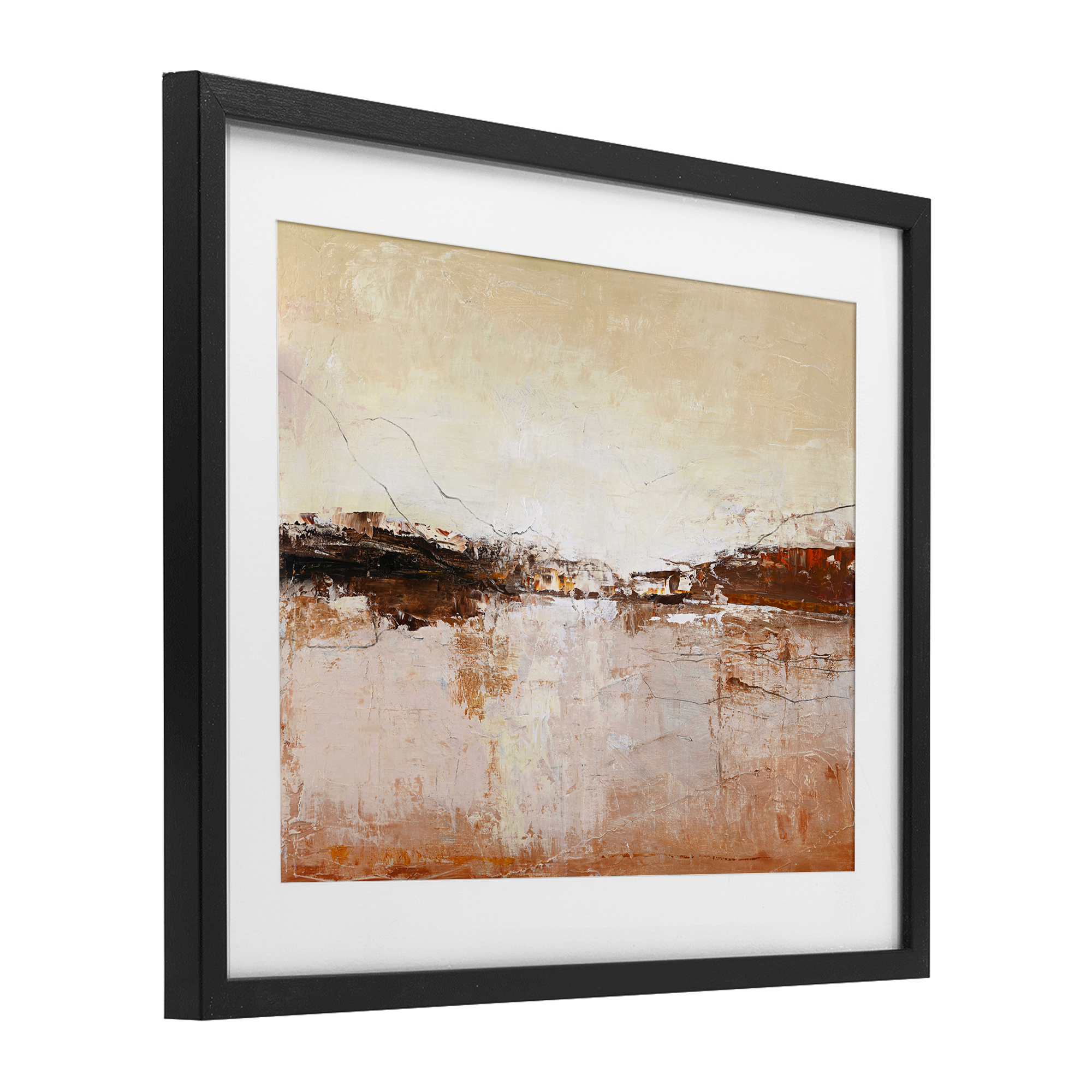 Warm Distressed Horizon Black Framed Print Under Glass, design by Design Fabrikken