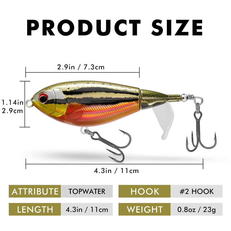 Topwater Fishing Lures with BKK Hooks, Plopper Fishing Lure for Bass  Catfish Pike Perch, Floating Minnow Bass Bait with Propeller Tail, Top  Water Pencil Plopper Lures Freshwater or Saltwater 