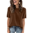 thumbnail image 2 of Dwellite Womens Short Sleeve Sweaters Knitted Crew Neck Sweater Shirts Business Casual Work Tops 2026 Summer Clothes Coffee 2XL, 2 of 6