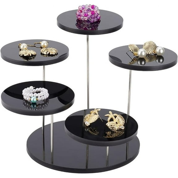 Round Acrylic Display Riser Stand 5 Tier Black Acrylic 3 inch Rotatable Jewelry Display Stands Acrylic Display Holder for Action Figures Cupcake Perfume Collectibles Display for making