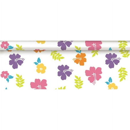 Amscan Plastic Table Cover Roll, 40" x 100', Summer Hibiscus