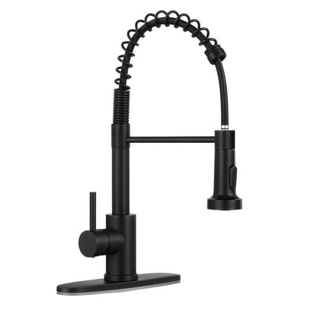 Behome Kitchen Faucet with Pull Down Sprayer, Stainless Steel Single Handle Spring Kitchen Sink Faucet with 2 functions, Pull Out Sink Faucets for Farmhouse Camper Laundry, Black