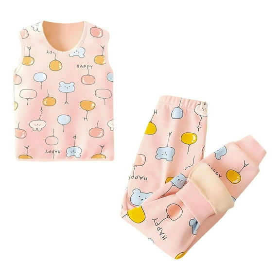 ZACPNCV Girls Thermal Underwear Set Ultra Soft Fleece Lined Kids Long Tank Top and Pants Thermals Kids Base Layer Winter Warm Pink 4-5 Years