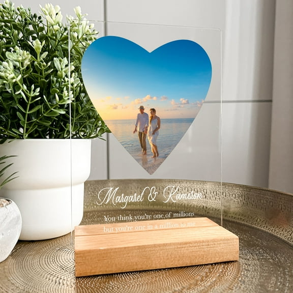 Custom Personalized Photo Picture Plaque, Wedding Anniversary Engagement Home Décor for Her Custom Wood Stand Engrave Couple Gift, Christmas