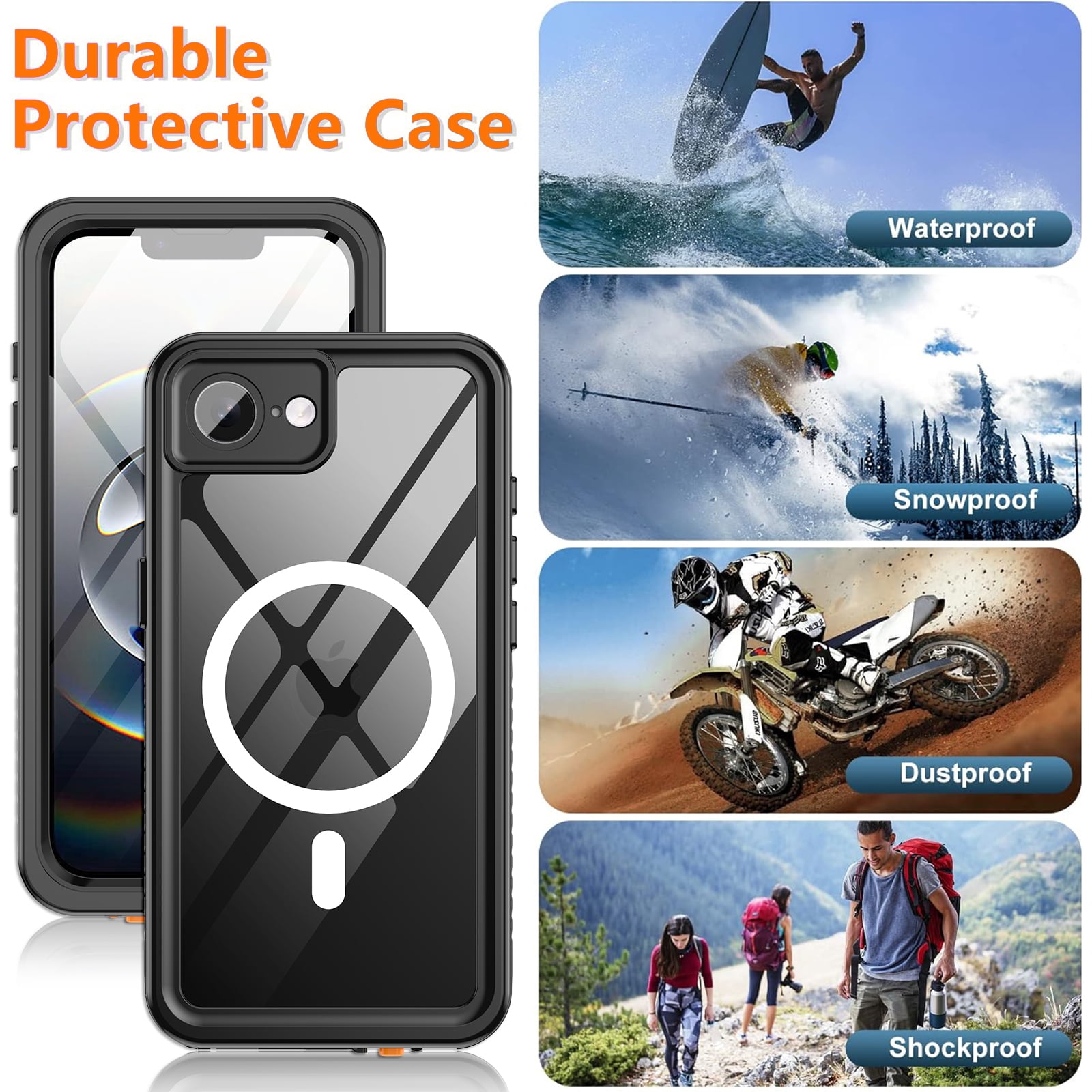 Casetego for iPhone 16e Waterproof Case,Compatible with MagSafe,with Built-in Screen Protector Full-Body Snowproof,Dustproof and Shockproof Protective Magnetic iPhone 16e 6.1" 2025 Phone Case,Black
