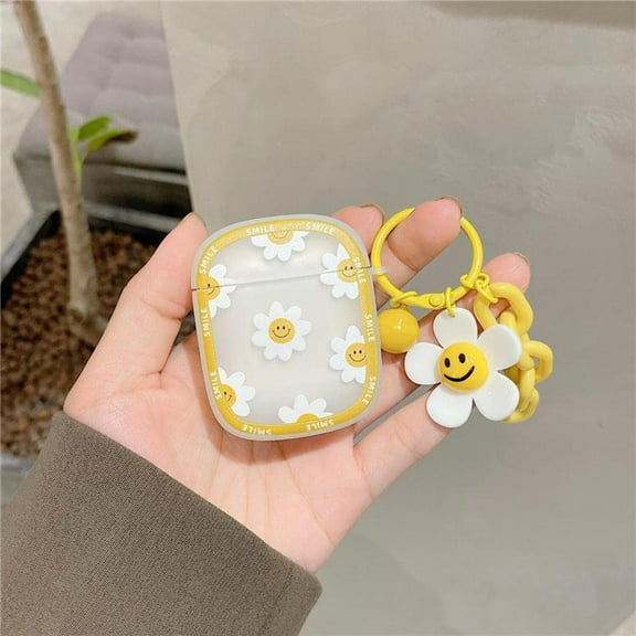 AirPods Case Flower, Caselix Cute Daisy Flower Women Apple Airpods 2nd Gen Cover Case Protective Shockproof with Keychain for Apple AirPods Charging Case - Daisy