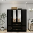 thumbnail image 4 of Pemberly Row 4 Doors Wood Black Armoire Wardrobe Closet with Mirror and 4 Drawer, 4 of 17