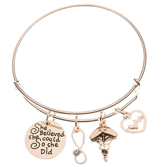Nurse Bracelet, Rose Gold Nurse Charm Bracelet, She Believed She Could So She Did Nurse Jewelry, Nurse Gifts for Women