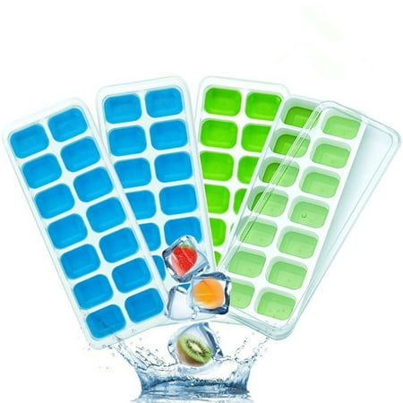 

Tiezhimi 4Pcs Covered Ice Cube Tray Set With 14 Ice Cubes Molds Flexible Stackable