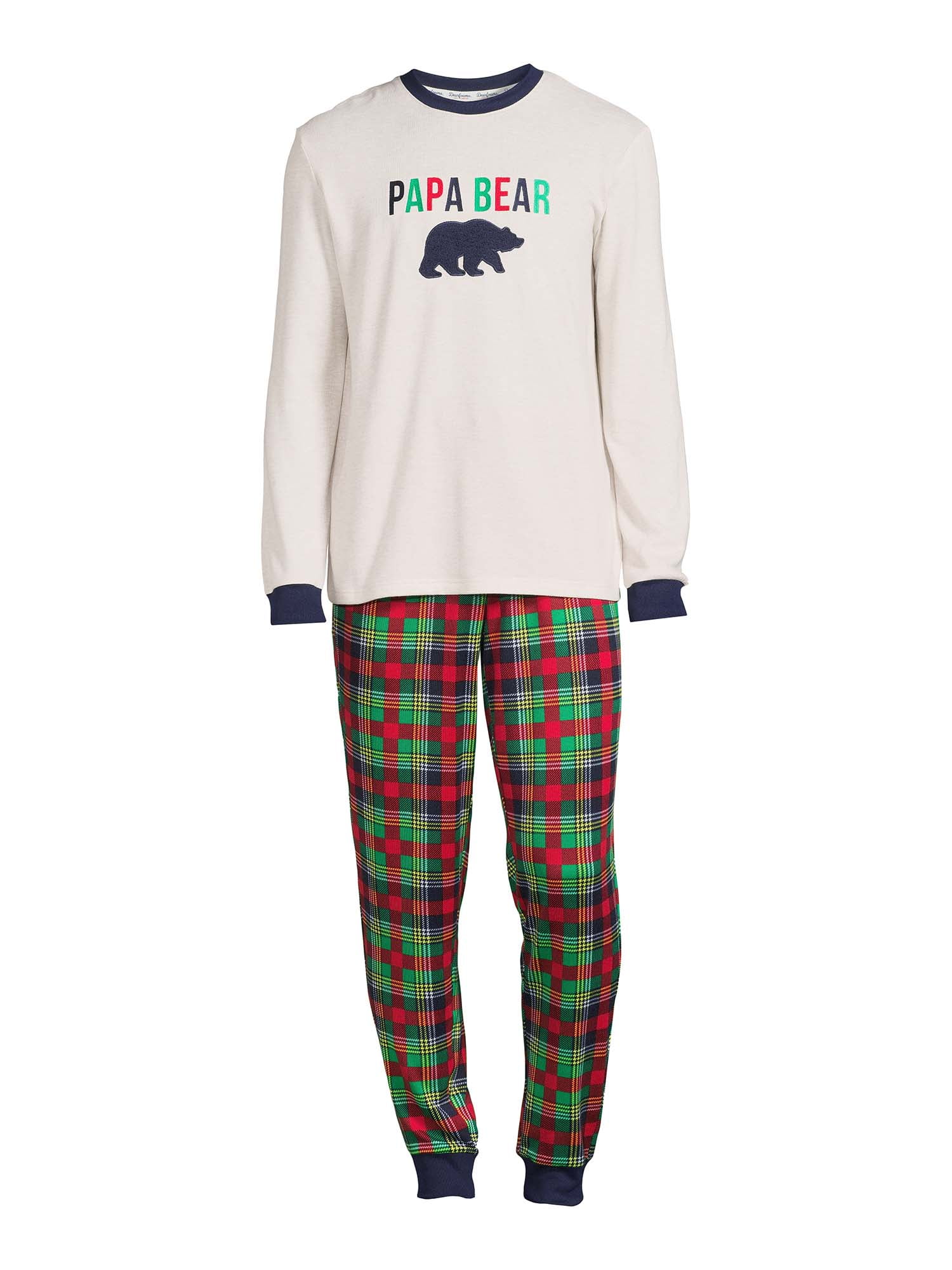 Dearfoams Men s Plaid Bear Matching Family Pajamas Set 2 Piece Sizes S 3XL Walmart