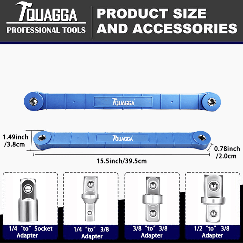 Impact Ready Offset Extension Wrench Set for Tight Spaces, Universal Reach Extension Tool with 1/2", 3/8" & 1/4" Square Drive Adapters, Zero-Degree Swing Design for Auto Repair & Home Maintenance