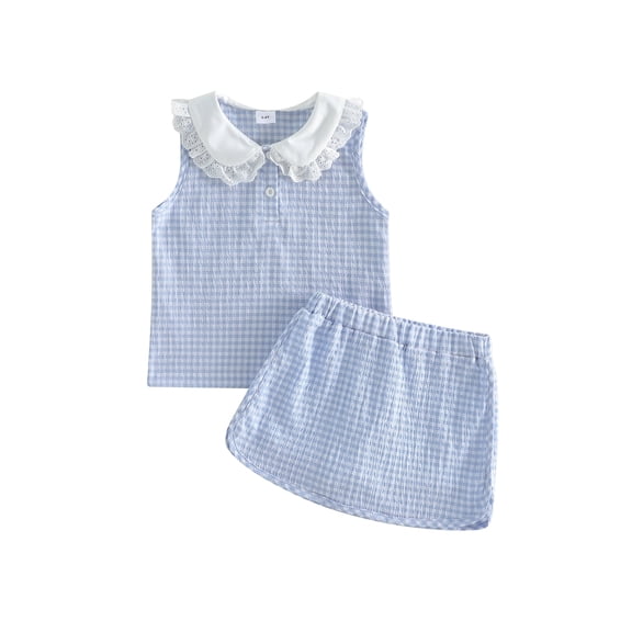 BemeyourBBs Toddler Baby Girl Summer Clothes Cute Infant Baby Girls Plaid Gingham 2 Piece Outfits Sleeveless Doll Collar Vest Tank Tops Skirt Set Toddler Girls Summer Outfit