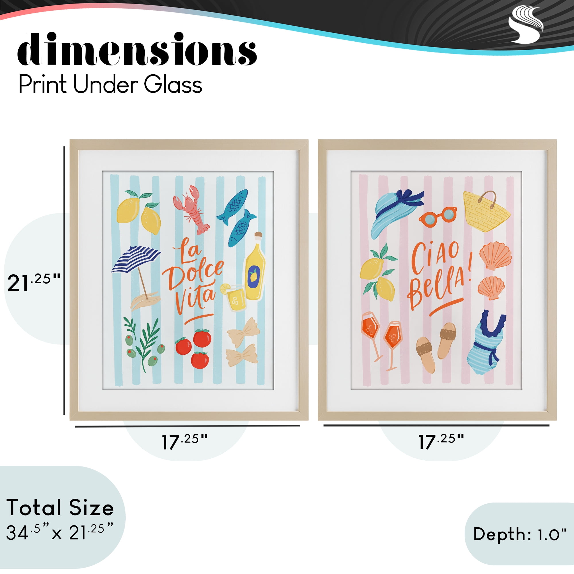 Stupell Industries Summer Italian Vacation 2 Piece Birch Framed Print Under Glass Set, design by Sandra Picco
