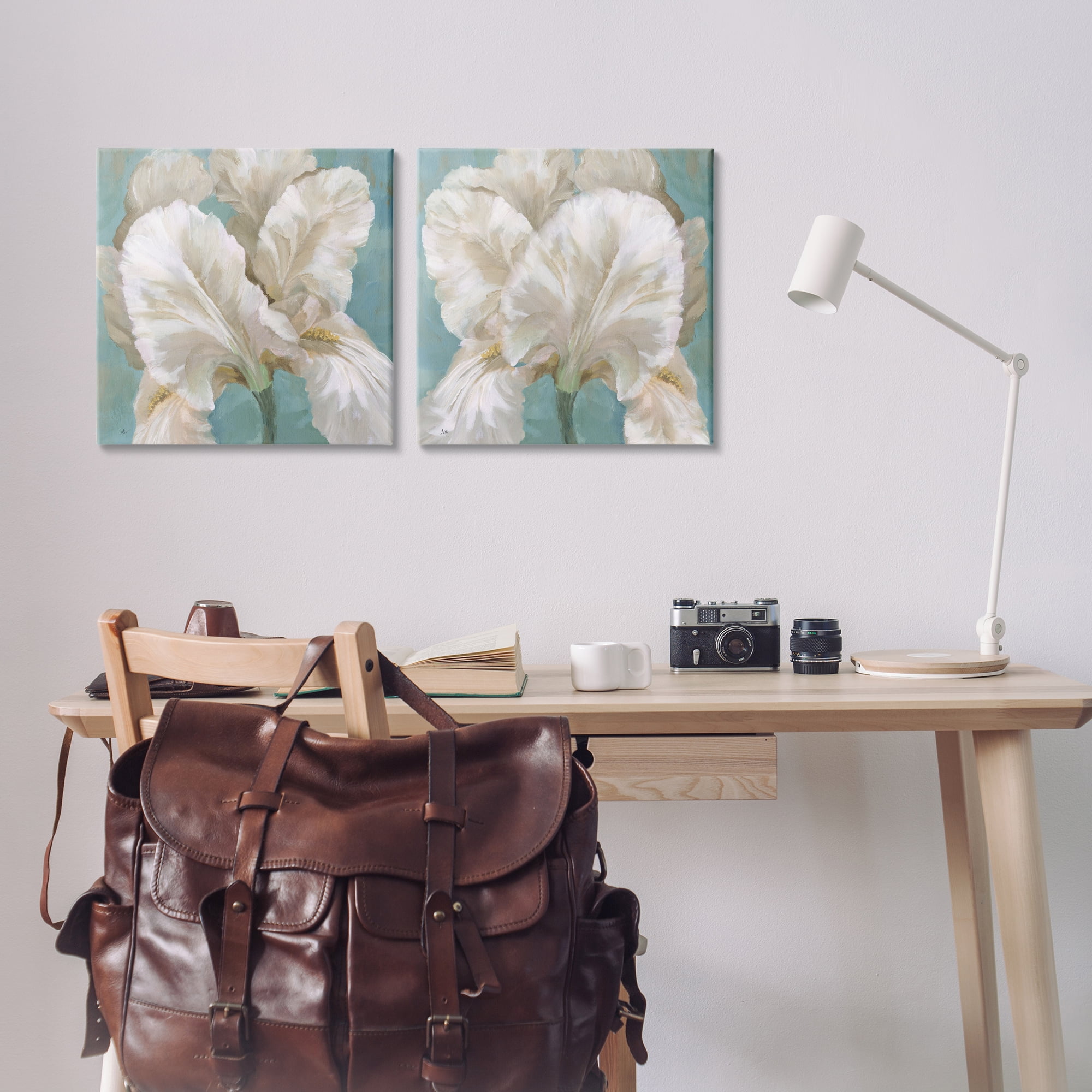 Stupell Industries White Iris Flower Plants & Flowers Painting Wrapped Canvas Art Print Wall Art, 17 x 17, Set of 2