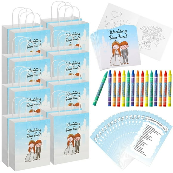 Kids' Wedding Fun Pack: 16 Engaging Coloring Books, Favor Bags, Crayons, and Scavenger Hunt Sheets for Memorable Reception Activities and Joyful Celebrations