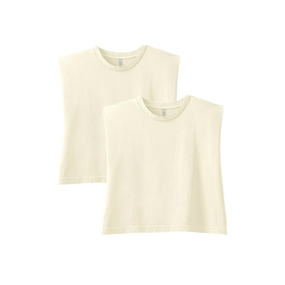 American Apparel Women’s Heavyweight Cotton, Boxy, Cropped, and Garment Dyed Muscle T-Shirt, Style G307GD, 2-Pack, Faded Cream (2-pack), Medium