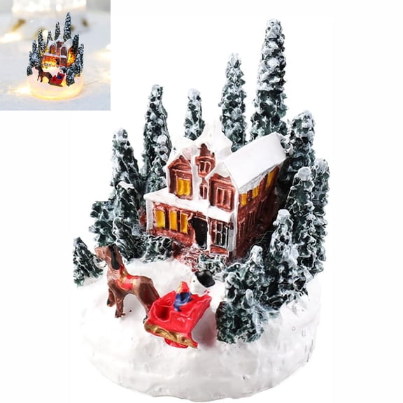ALOEWXXR Christmas Village Figurines, Lighted LED Snow Village Houses with Trees, Battery Powered Xmas Town Desk Centerpiece Holiday Decor