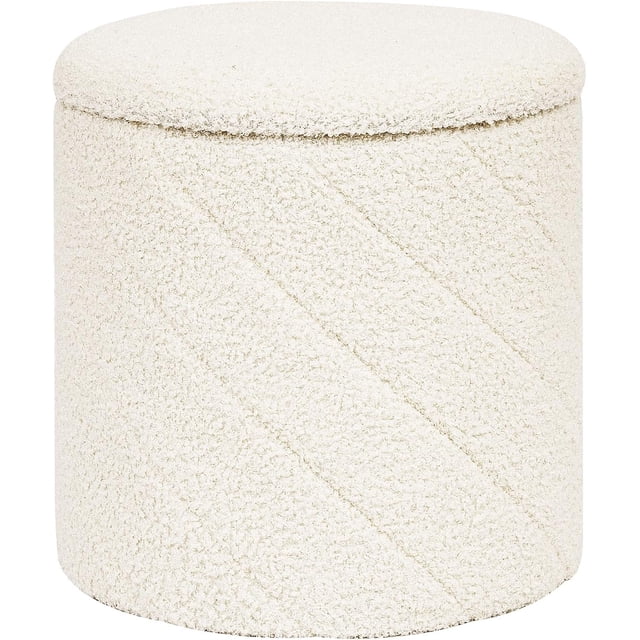 Ottomane de Rangement avec Plateau Ronde en Forme Torsadée en Bouclé Repose-Pieds Amovible Table Basse pour Salon, Chambre, Dortoir, Blanc 33x33x35 cm