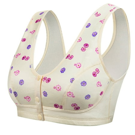 QYZEU Bralette for Women Large Bust Wireless Dot Parint Push Up Padded Front Closed Tank Top Bra Ice Silk Front Button Printed Thin Underwear Breathable Comfy Lightweight Bras Beige 40