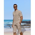thumbnail image 2 of COOFANDY Men's 2 Pieces Linen Set Casual Henley Shirts Short Sleeve Beach Yoga Shorts Summer Pants Outfits, 2 of 5