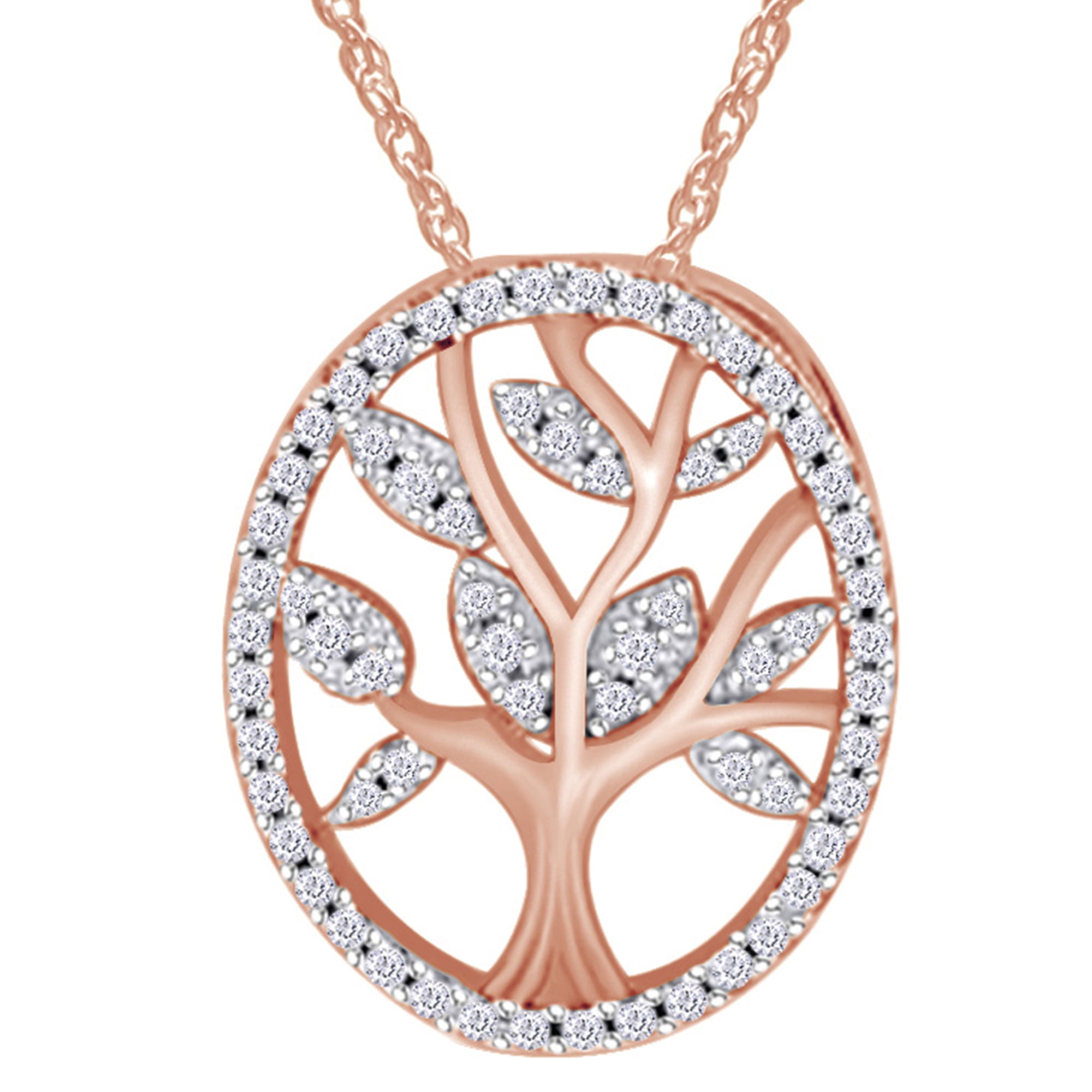 Wishrocks Round White Cubic Zirconia Circle of Life Pendant Necklace in Sterling Silver