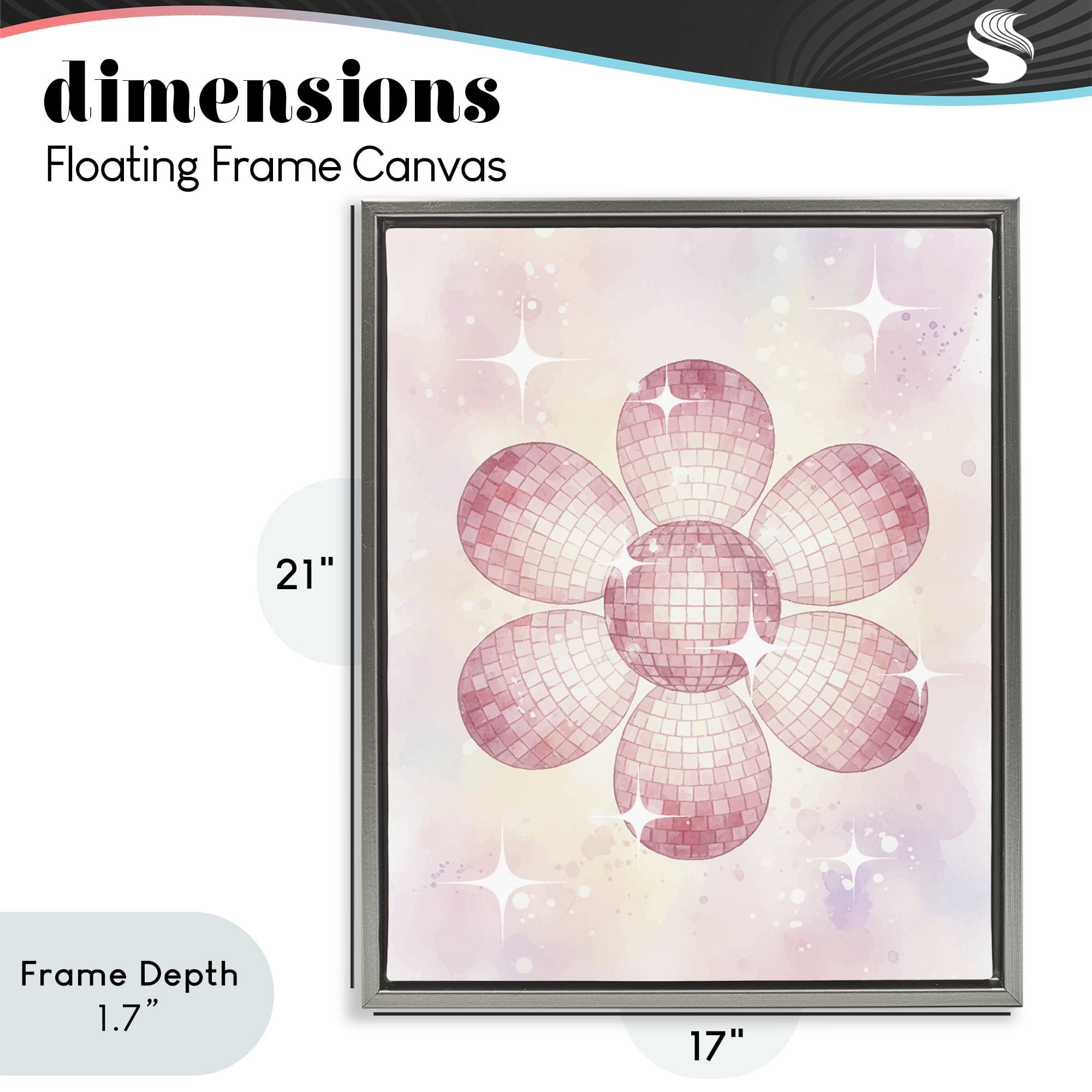 Stupell Industries Dreamy Pink Disco Ball Flower Gray Framed Floater Canvas Wall Art, design by Lil' Rue