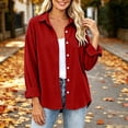 thumbnail image 4 of CHGBMOK Women Oversized Corduroy Shacket Casual Long Sleeve Lapel Button Down Shirt Jacket Solid Color Blouse Tops, 4 of 6