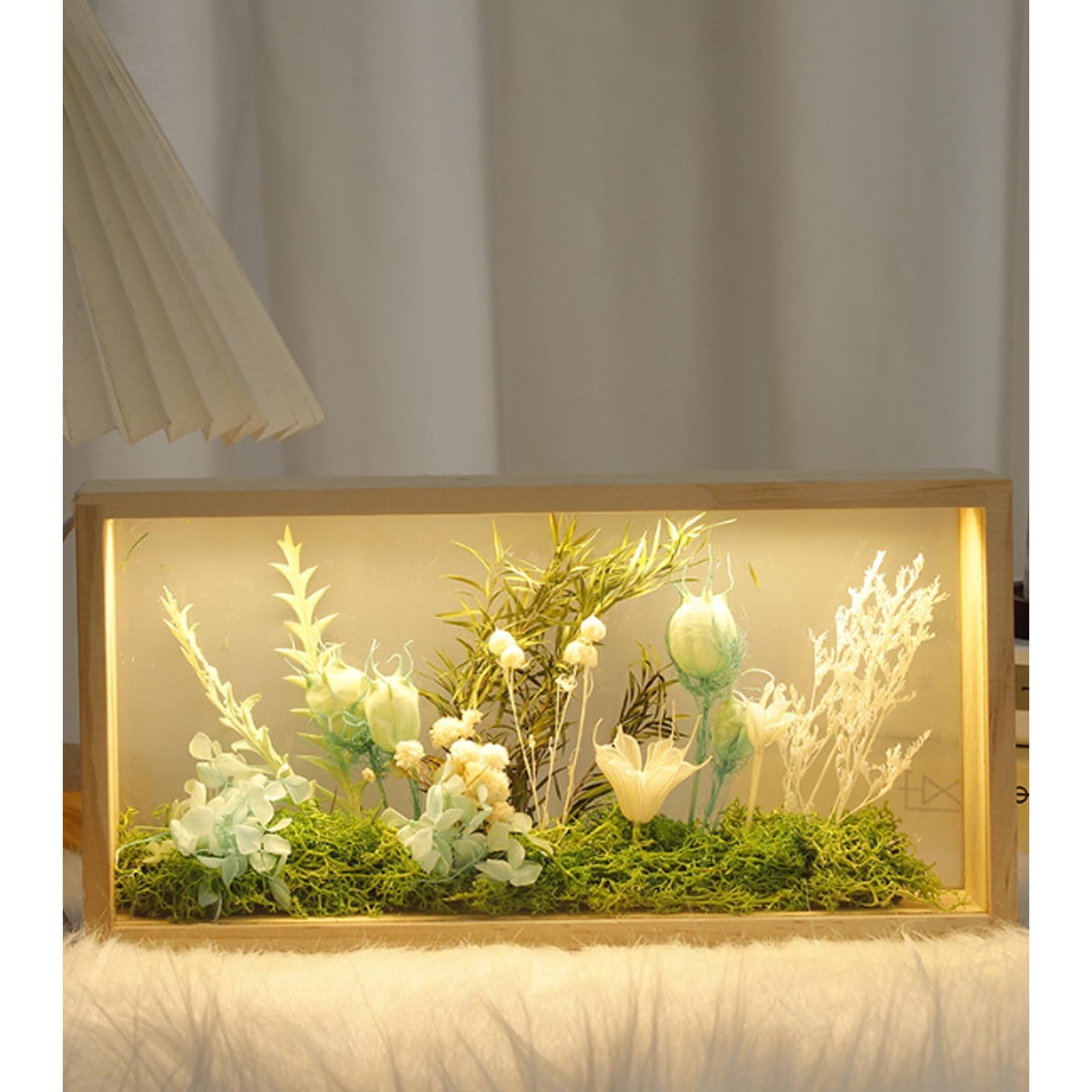 Shadow Box Frame Display Case with Led Light Wooden Dried Flower Frame Picture Frame Shadow Box Display Case Box for Memorabilia Items Crafts Tickets and Photos
