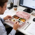 thumbnail image 4 of Sokhug Stainless Steel Divided Bento Box Airtight Meal Prep Container for Work, 9.45x7.28x2.76 Inches, Pink, 4 of 6