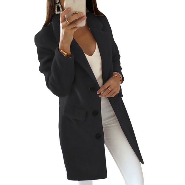 SpringTTC Women's Single Breasted Solid Pea Coat