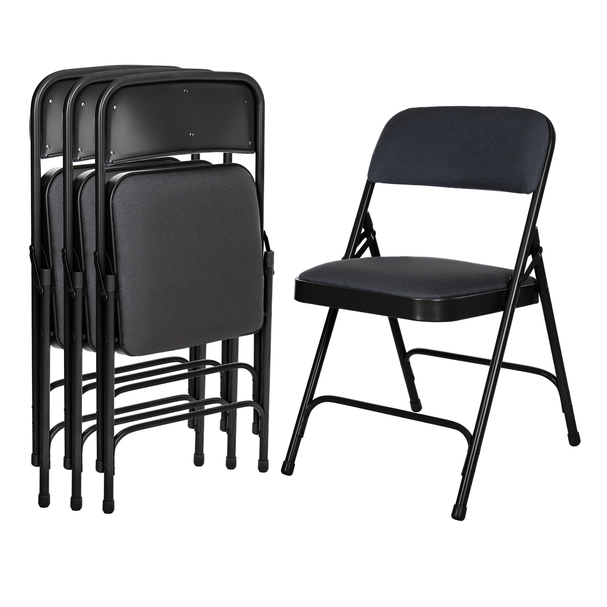 Hampden Furnishings Bernadine Collection Fabric Padded Folding Chair, Black, Pack of 4