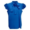 thumbnail image 4 of MIXUE Boho Tops For Women Summer Solid Color Ruffle Bow Short Sleeve Slim Casual T-shirts Outwear,Blue,M, 4 of 4
