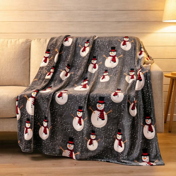 Snowman Throw Blanket for Couch or Bed, Soft Flannel Washable Decor Cover, Washable Blanket for Winter Use.