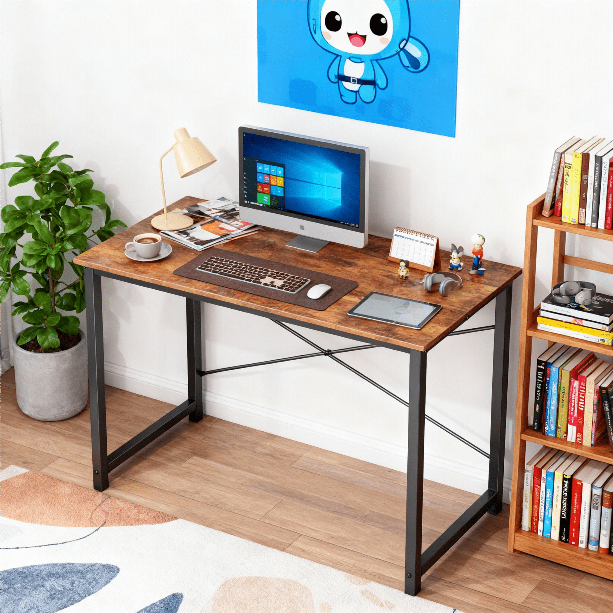 CONCETTA 40in Computer Office Desk, Writing Table for Small Spaces, Modern Style Home Office Desk, Rust Brown