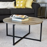 Household Essentials Jamestown Round Coffee Table Ashwood Rustic Wood Grain and Black Metal