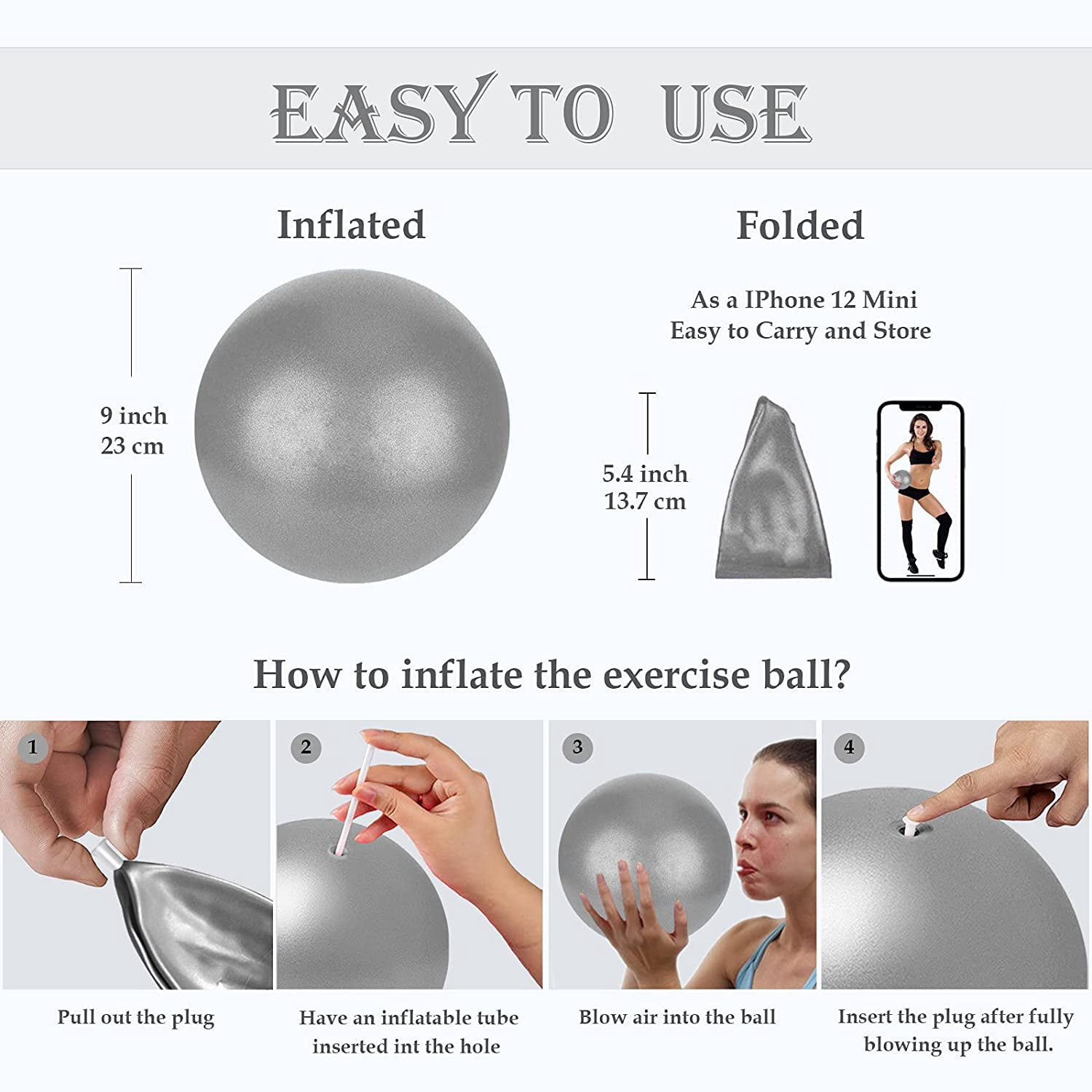 Small Pilates Ball for Therapy Mini Workout Core 9 Inch Small Exercise Mini Bender Pilates, Yoga, Workout, Bender, Core Training and Physical Therapy, Improves Balance