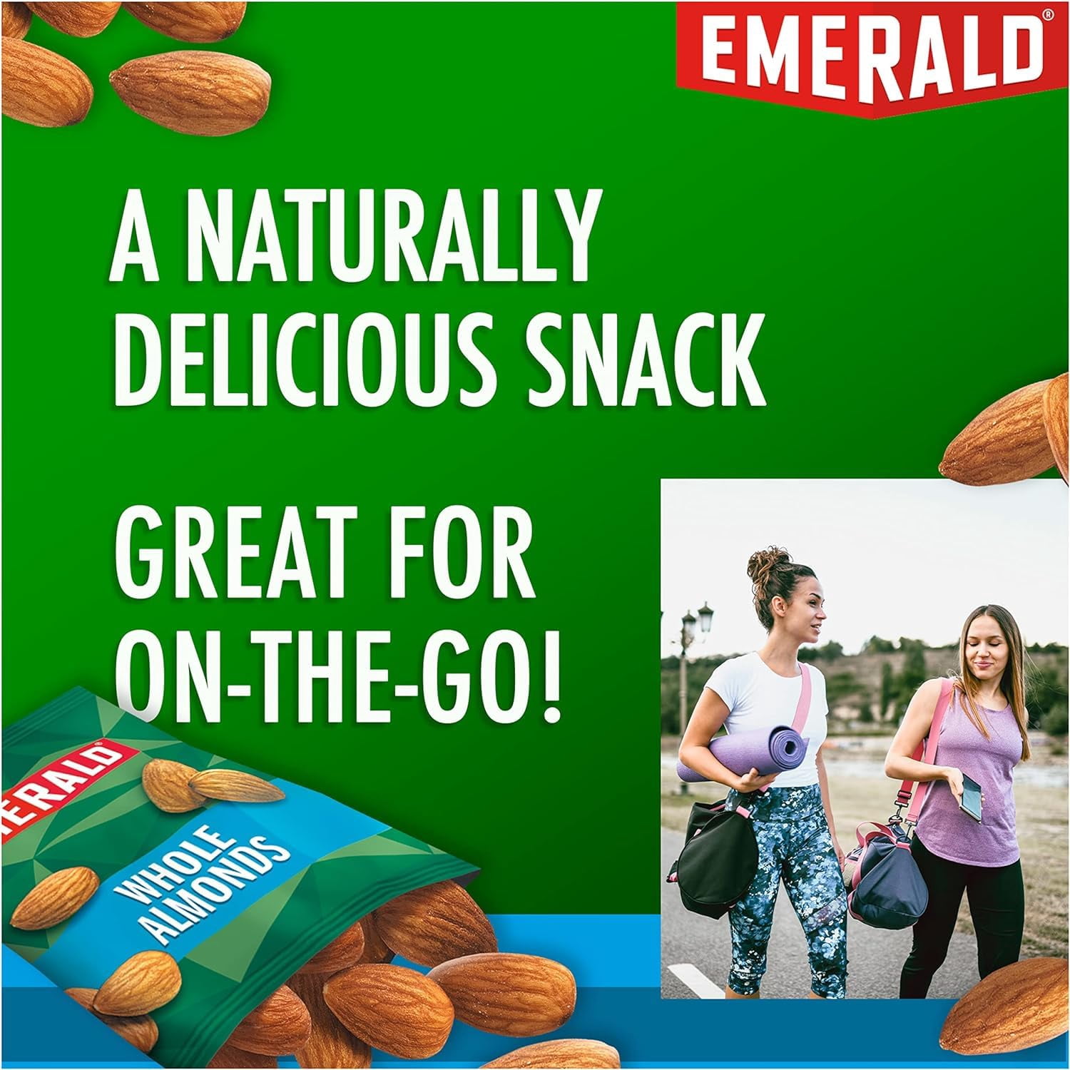 Emerald Nuts Whole Almonds, 100-Calorie Individual Packs 7CT, 4.34 oz (Pack of 2)