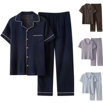 Agkizg Fall Men's Short Sleeve Pajama Sets,Cotton Pajamas for Men Set,Short Sleeve Sleep Tops and Sleepwear Pants 2 Piece Loungewear Set Soft Comfy Nightwear