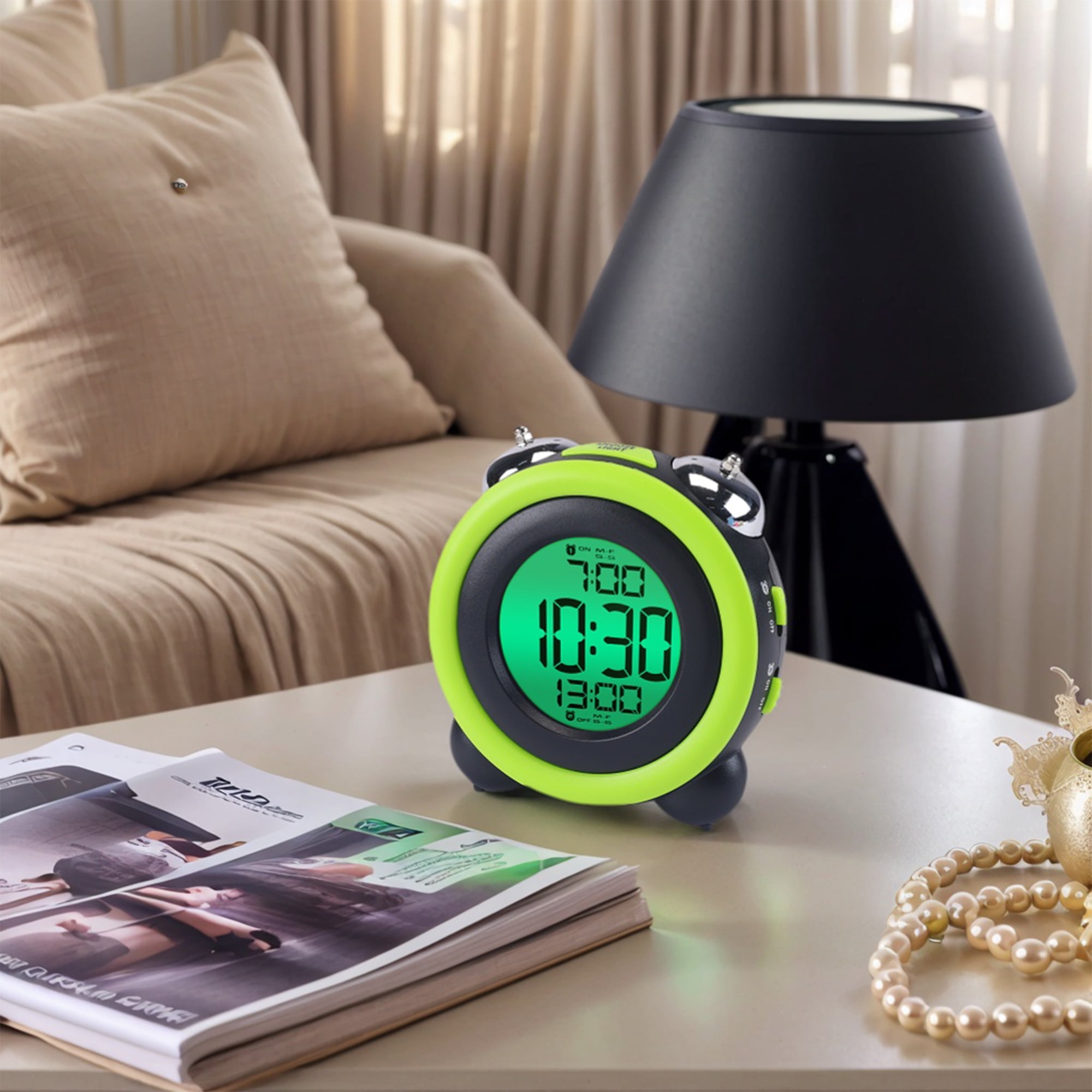 Unique Bargains Backlight Design Loud Alarm Clock Green 4.3"L x 2.4"W x 4.3"H