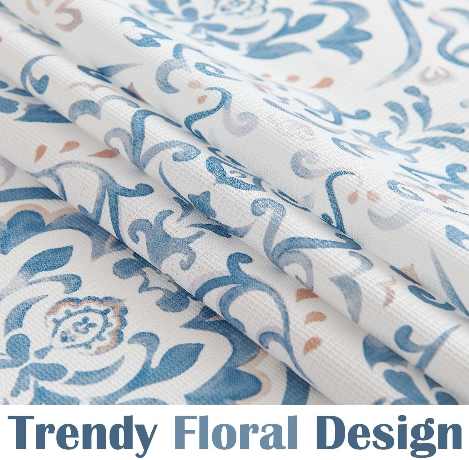 Blue Floral Shower Curtain, Medallion Damask Farmhouse Shower Curtains for Bathroom, Watercolor Retro Vintage Pattern Waterproof Fabric Shower Curtain, Bath Decor with Hooks 70x72 Inch
