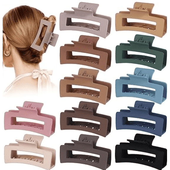 12 Pack 3.5 Inch Matte Square Hair Claw Clips for Women, Strong Hold Neutral Claws for Thick Thin Hair(Random color)
