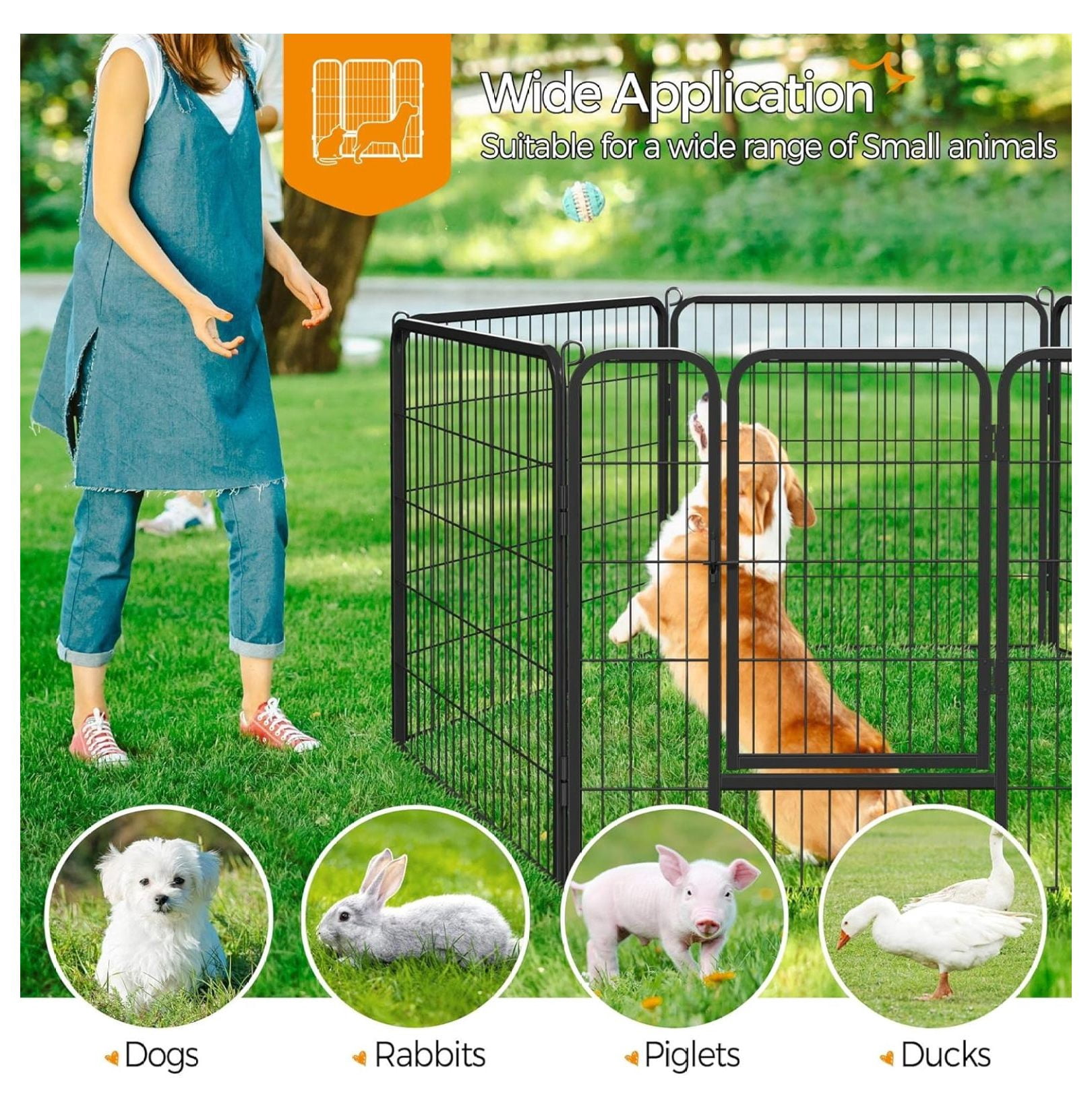 32-Inch 6 Panel Heavy Duty Portable Pet Playpen Dog Exercise Pen Cat Fence Crate Cage Kennelwith Door Puppy Rabbits Play Pen,Outdoor/Indoor,Black